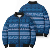 Fiji Marau na Kerisimasi Bomber Puffer Jacket Blue Tapa Masi Inspired Christmas - Polynesian Pride