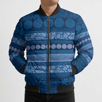 Fiji Marau na Kerisimasi Bomber Puffer Jacket Blue Tapa Masi Inspired Christmas - Polynesian Pride