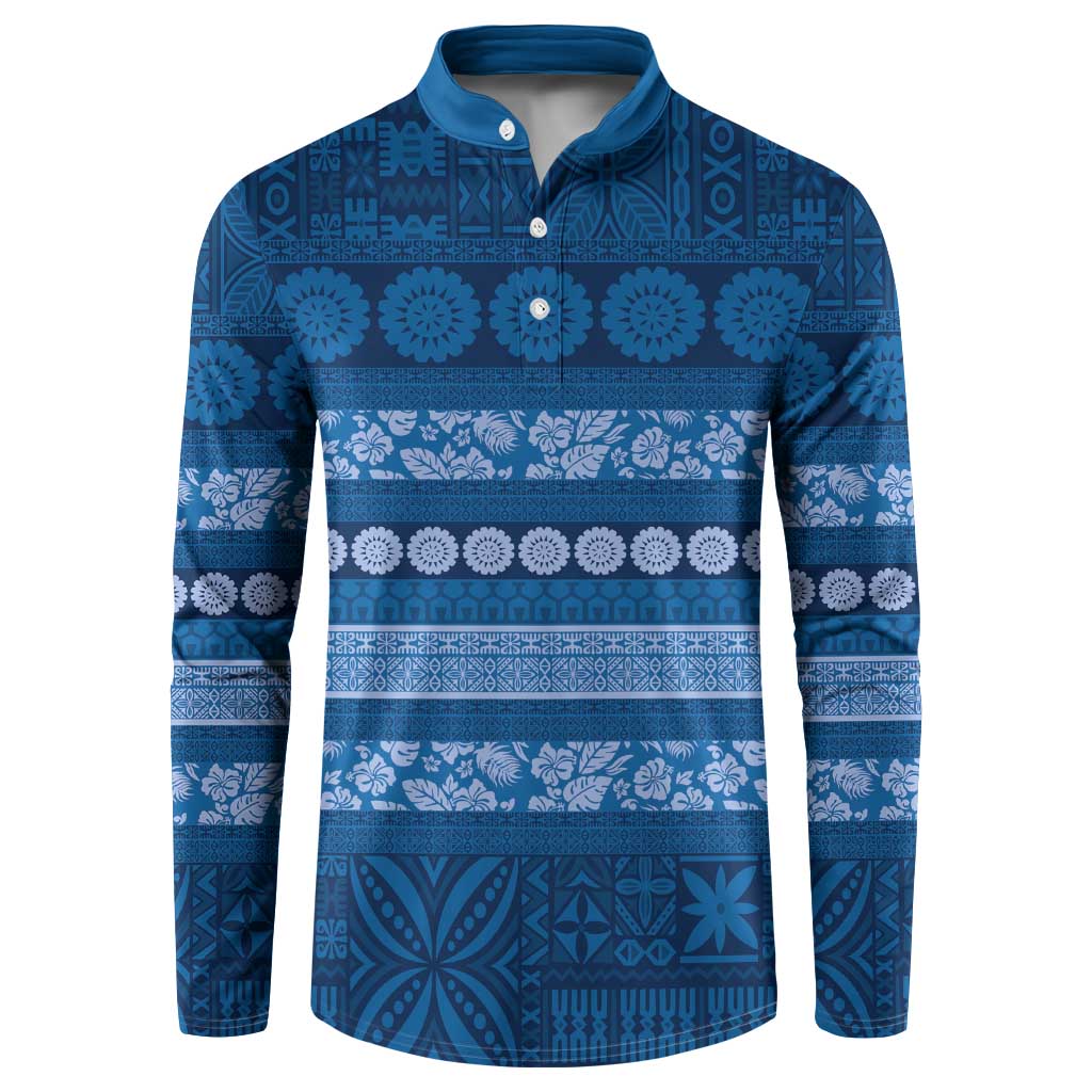 Fiji Marau na Kerisimasi Button Sweatshirt Blue Tapa Masi Inspired Christmas - Polynesian Pride