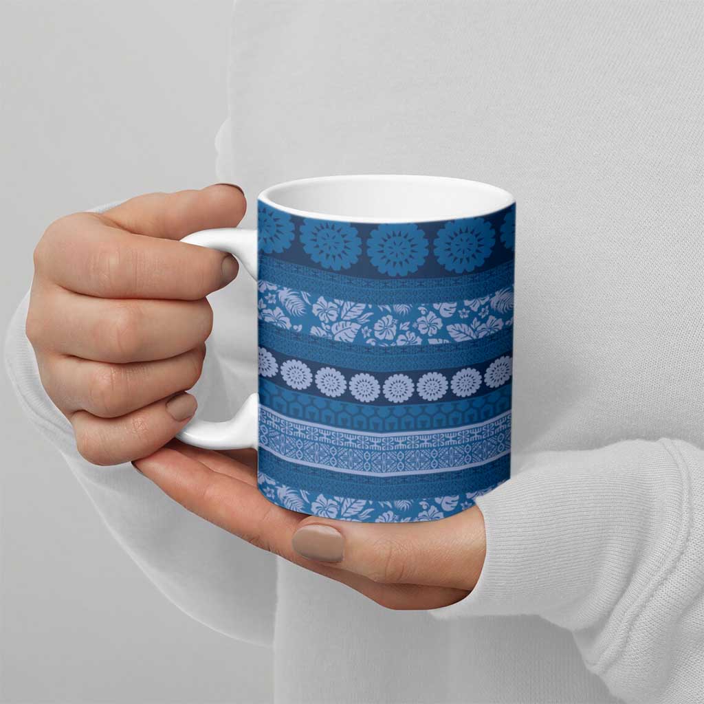 Fiji Marau na Kerisimasi Ceramic Mug Blue Tapa Masi Inspired Christmas - Polynesian Pride
