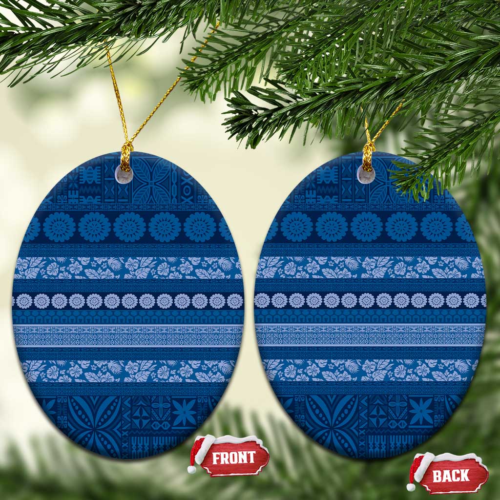 Fiji Marau na Kerisimasi Ceramic Ornament Blue Tapa Masi Inspired Christmas - Polynesian Pride