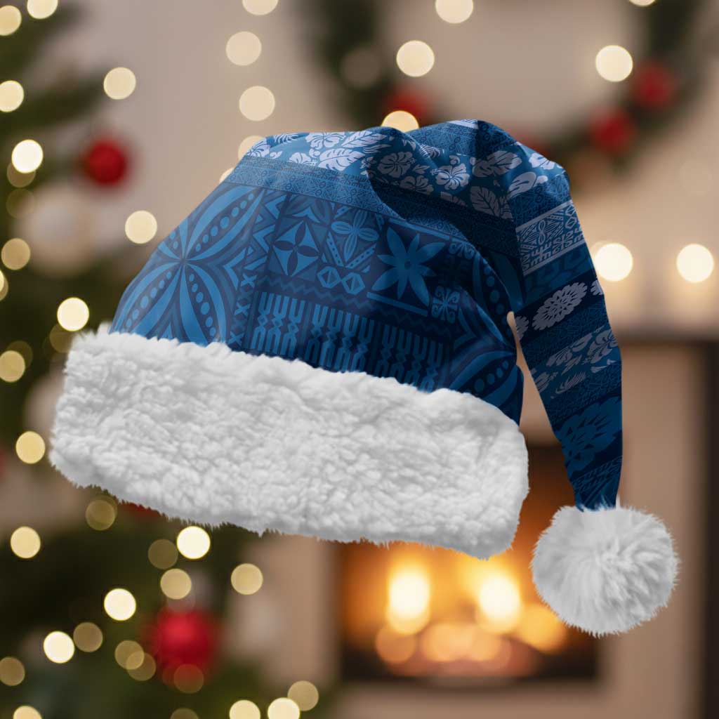 Fiji Marau na Kerisimasi Christmas Santa Hat Blue Tapa Masi Inspired Christmas - Polynesian Pride