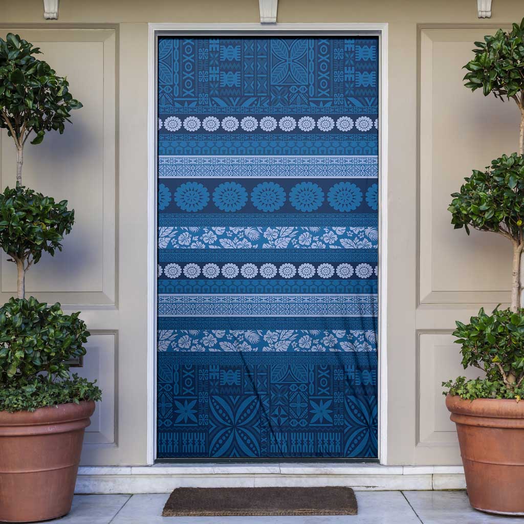 Fiji Marau na Kerisimasi Door Cover Blue Tapa Masi Inspired Christmas - Polynesian Pride