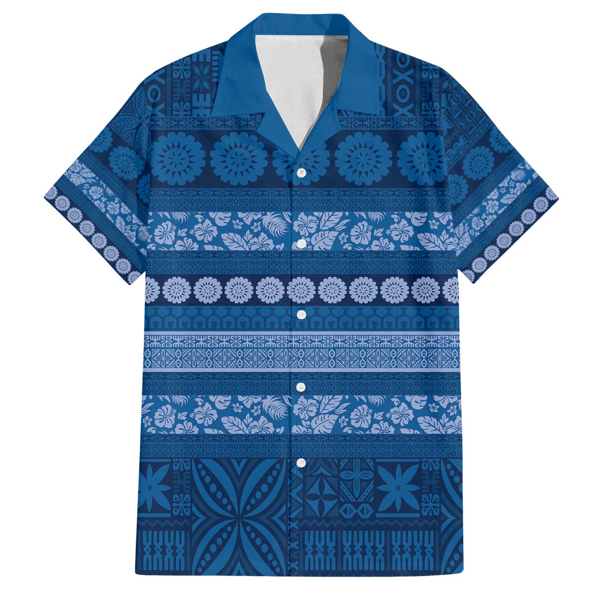 Fiji Marau na Kerisimasi Family Matching Off The Shoulder Long Sleeve Dress and Hawaiian Shirt Blue Tapa Masi Inspired Christmas - Polynesian Pride