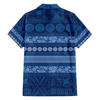 Fiji Marau na Kerisimasi Family Matching Off The Shoulder Long Sleeve Dress and Hawaiian Shirt Blue Tapa Masi Inspired Christmas - Polynesian Pride