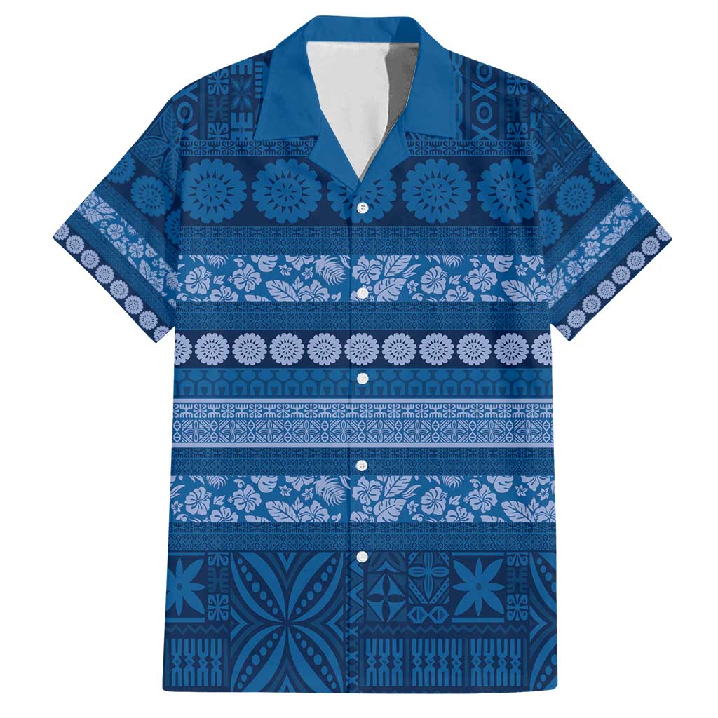 Fiji Marau na Kerisimasi Family Matching Off Shoulder Maxi Dress and Hawaiian Shirt Blue Tapa Masi Inspired Christmas - Polynesian Pride