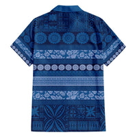 Fiji Marau na Kerisimasi Family Matching Off Shoulder Maxi Dress and Hawaiian Shirt Blue Tapa Masi Inspired Christmas - Polynesian Pride