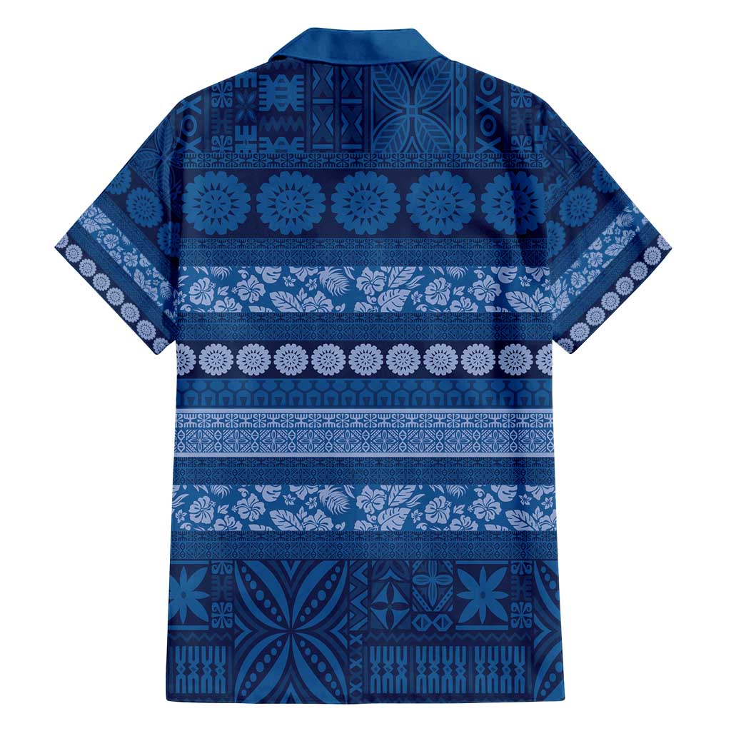 Fiji Marau na Kerisimasi Family Matching Off Shoulder Short Dress and Hawaiian Shirt Blue Tapa Masi Inspired Christmas - Polynesian Pride
