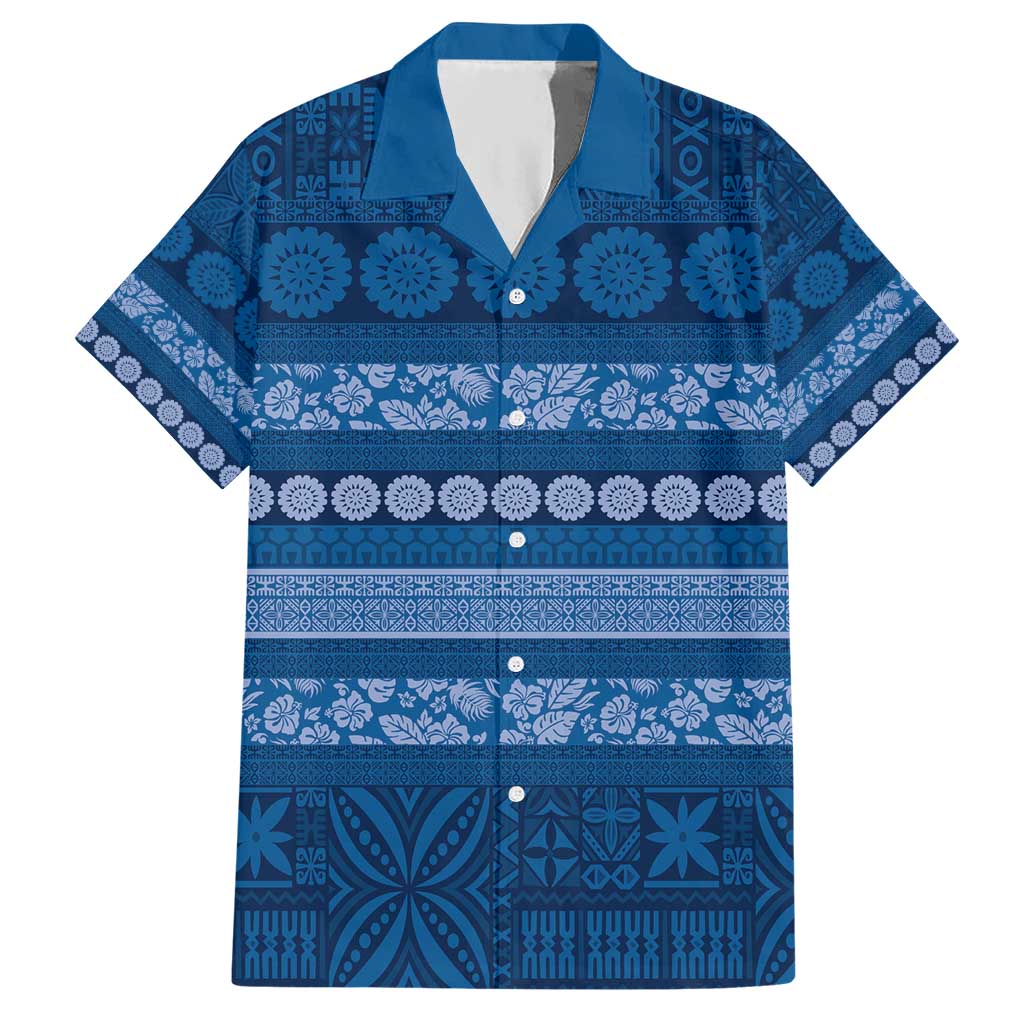 Fiji Marau na Kerisimasi Hawaiian Shirt Blue Tapa Masi Inspired Christmas - Polynesian Pride
