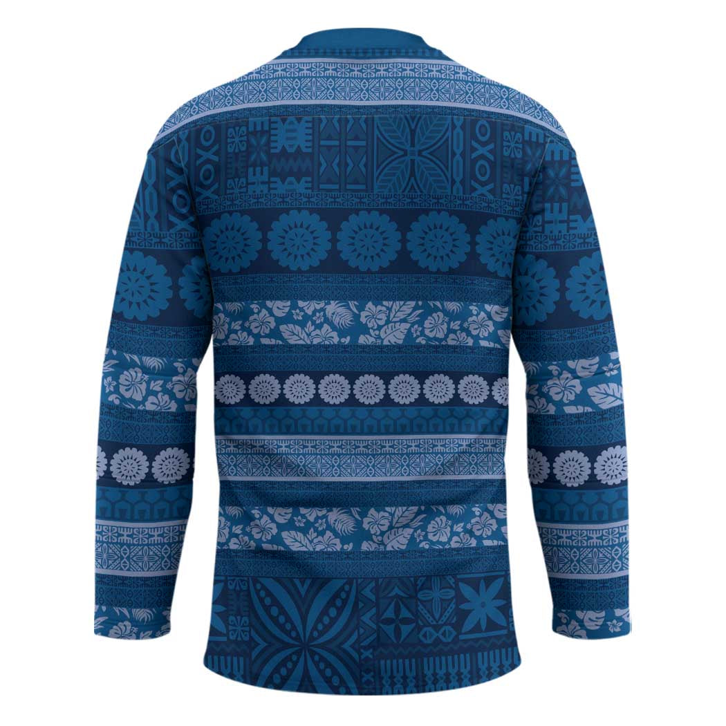 Fiji Marau na Kerisimasi Hockey Jersey Blue Tapa Masi Inspired Christmas - Polynesian Pride