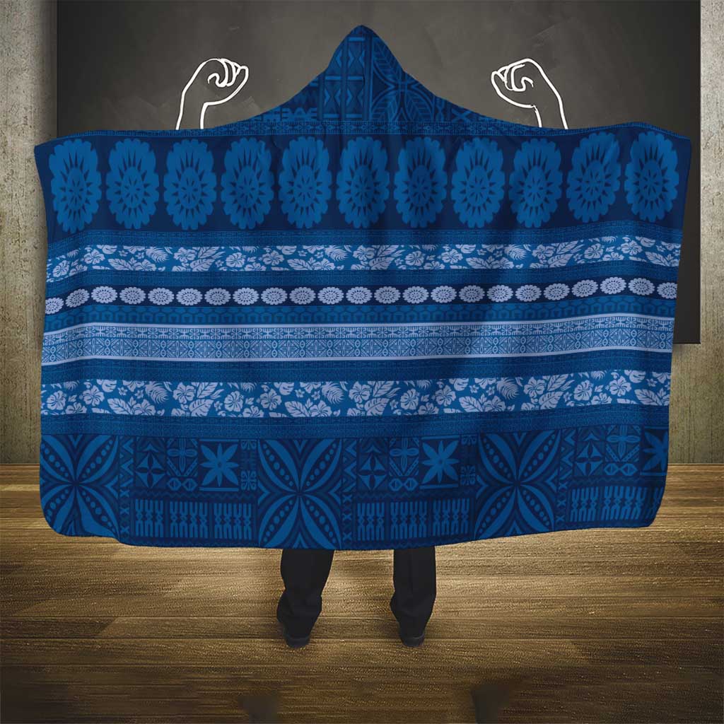 Fiji Marau na Kerisimasi Hooded Blanket Blue Tapa Masi Inspired Christmas - Polynesian Pride