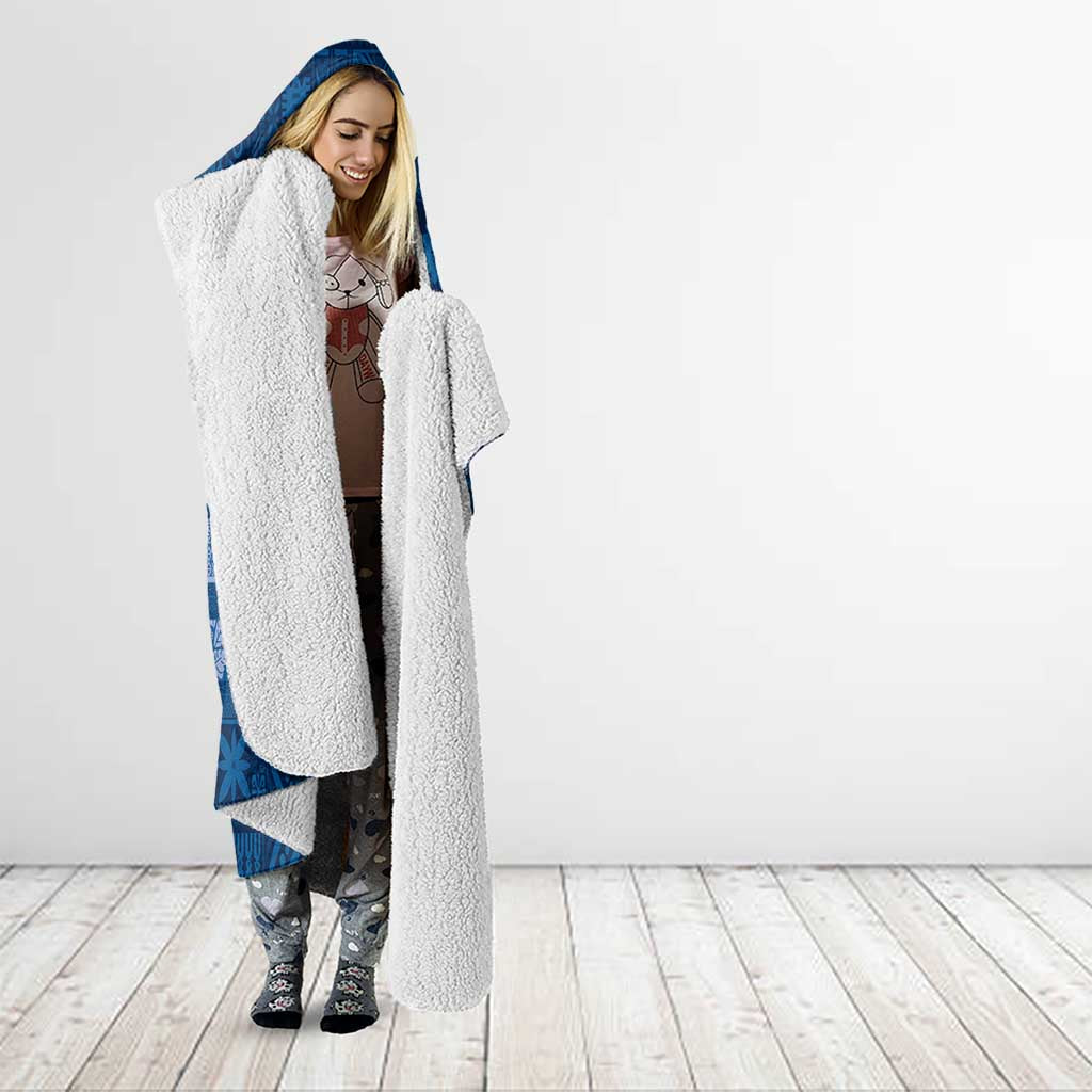 Fiji Marau na Kerisimasi Hooded Blanket Blue Tapa Masi Inspired Christmas - Polynesian Pride