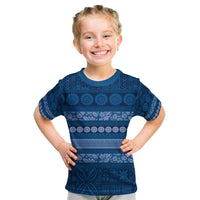 Fiji Marau na Kerisimasi Kid T Shirt Blue Tapa Masi Inspired Christmas - Polynesian Pride
