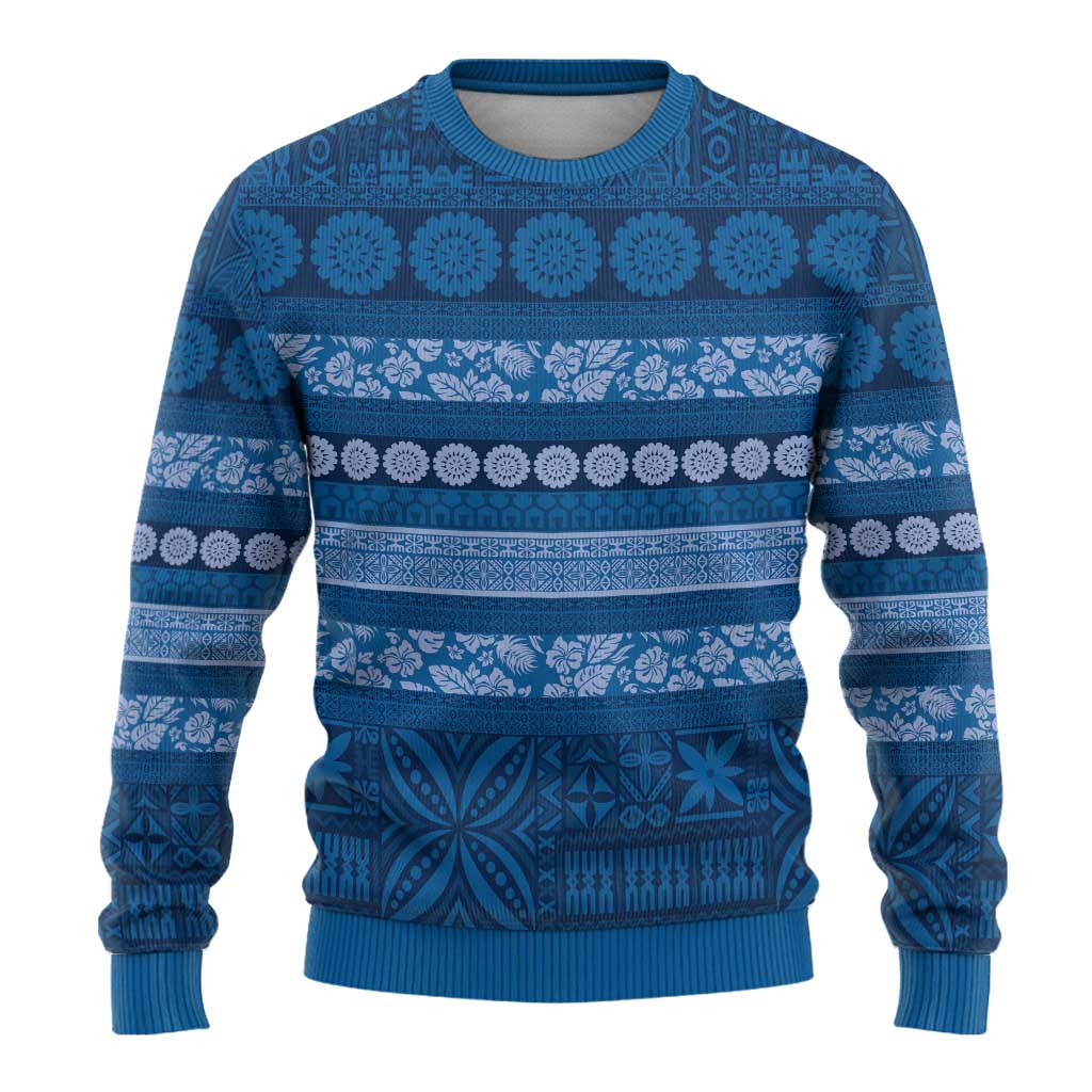 Fiji Marau na Kerisimasi Ugly Christmas Sweater Blue Tapa Masi Inspired Christmas - Polynesian Pride