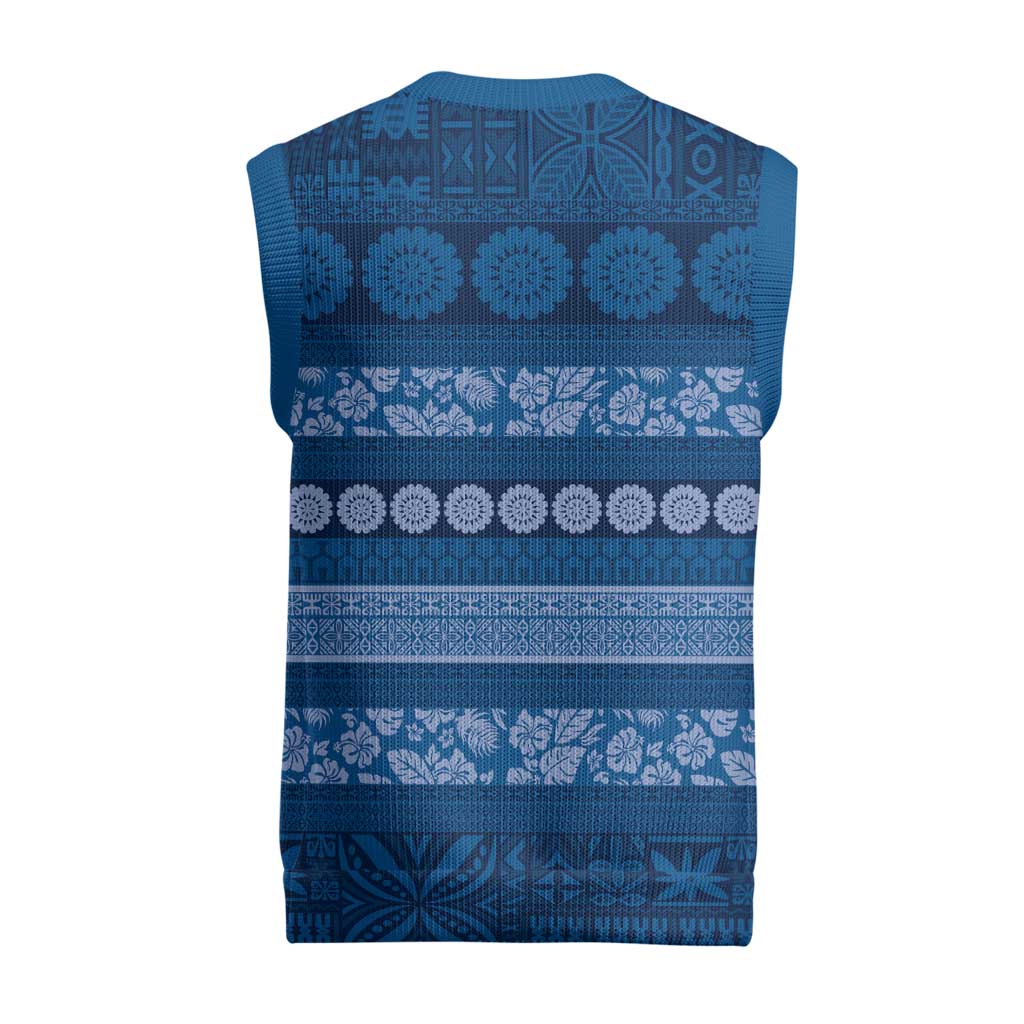 Fiji Marau na Kerisimasi Christmas Knitted V-Neck Vest Blue Tapa Masi Inspired Christmas - Polynesian Pride