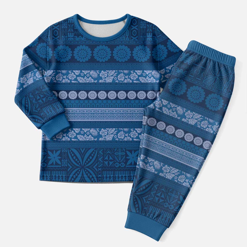 Fiji Marau na Kerisimasi Christmas Pajama Set Blue Tapa Masi Inspired Christmas - Polynesian Pride