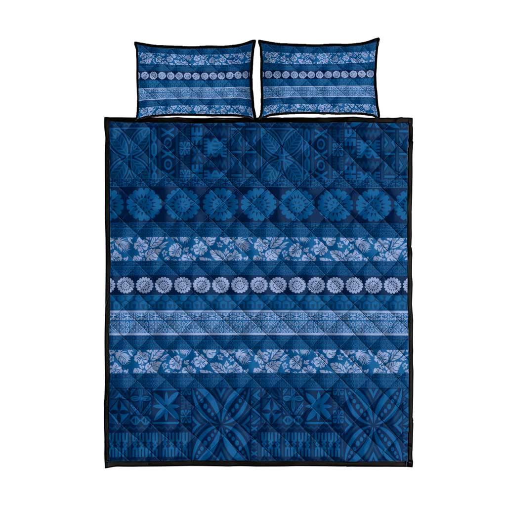 Fiji Marau na Kerisimasi Quilt Bed Set Blue Tapa Masi Inspired Christmas - Polynesian Pride