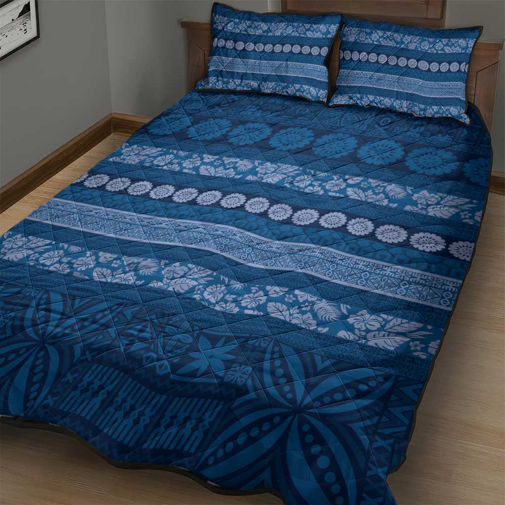 Fiji Marau na Kerisimasi Quilt Bed Set Blue Tapa Masi Inspired Christmas - Polynesian Pride