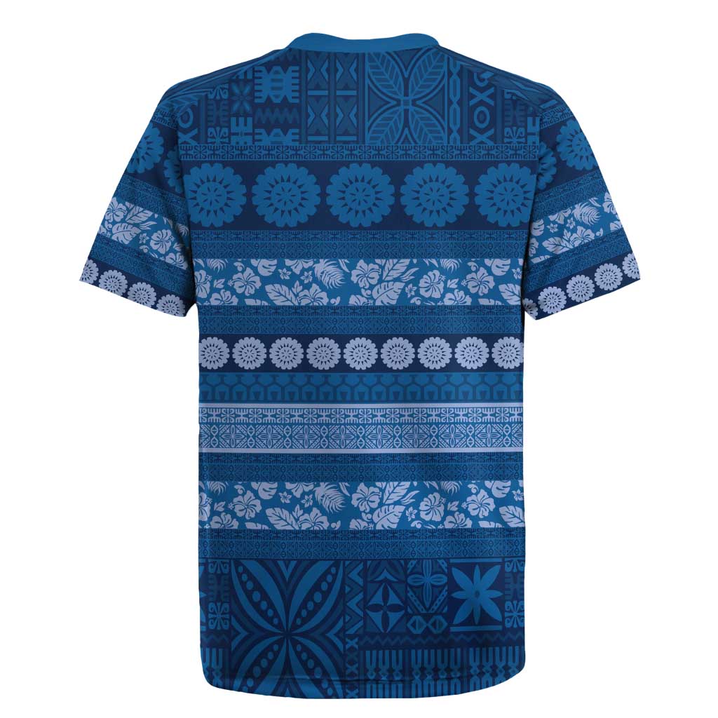 Fiji Marau na Kerisimasi Rugby Jersey Blue Tapa Masi Inspired Christmas - Polynesian Pride
