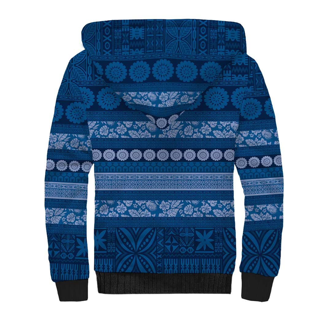 Fiji Marau na Kerisimasi Sherpa Hoodie Blue Tapa Masi Inspired Christmas - Polynesian Pride