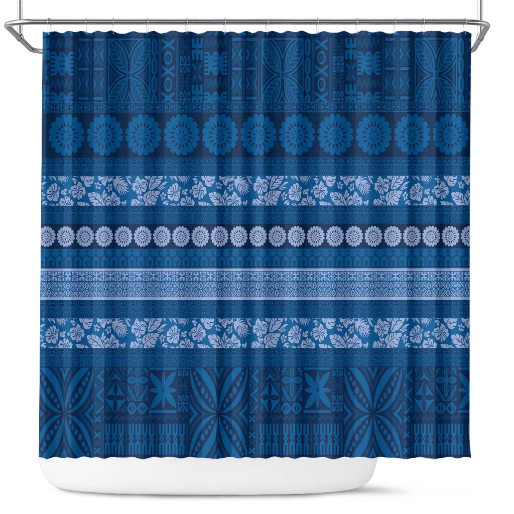 Fiji Marau na Kerisimasi Shower Curtain Blue Tapa Masi Inspired Christmas - Polynesian Pride