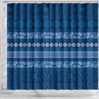 Fiji Marau na Kerisimasi Shower Curtain Blue Tapa Masi Inspired Christmas - Polynesian Pride