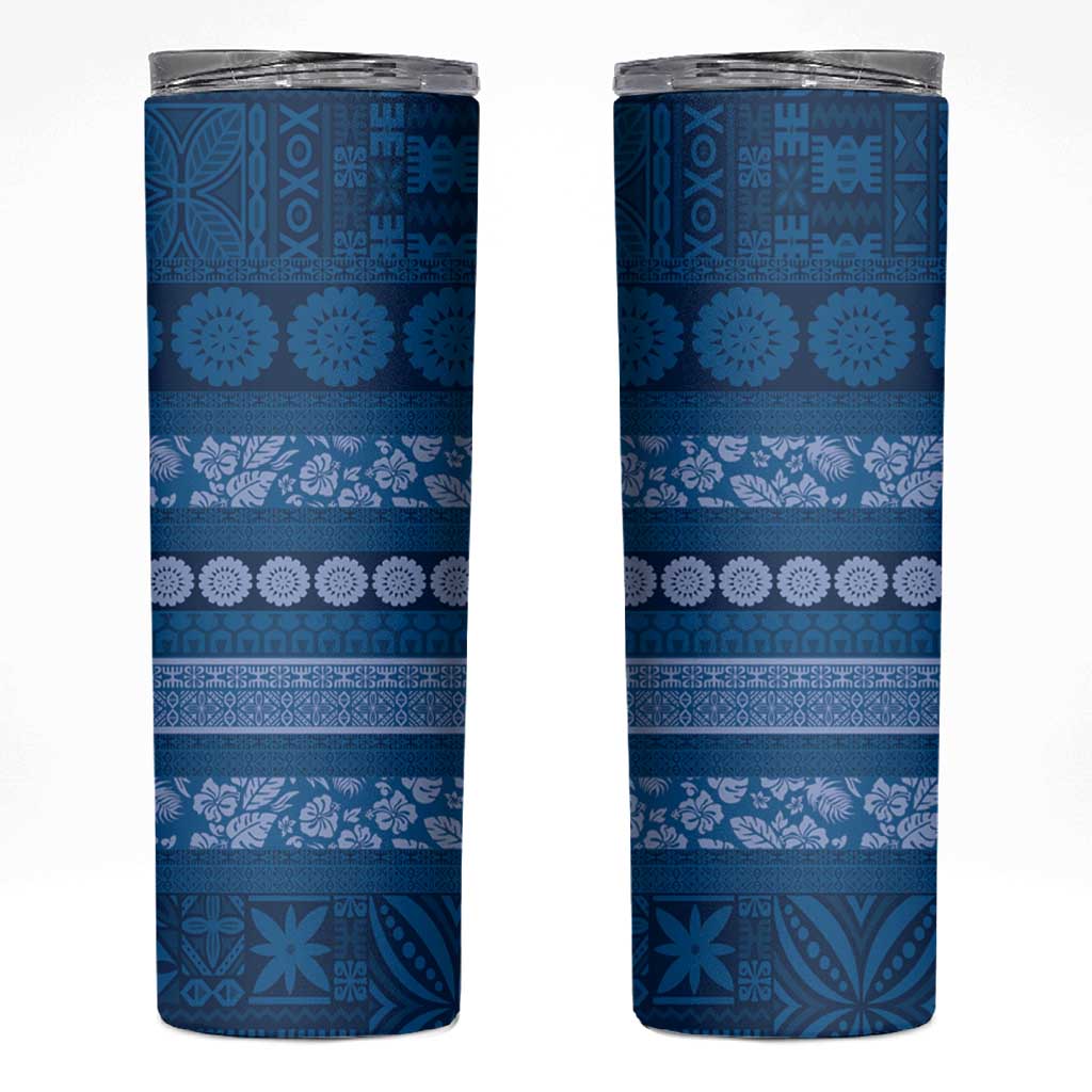 Fiji Marau na Kerisimasi Skinny Tumbler Blue Tapa Masi Inspired Christmas - Polynesian Pride