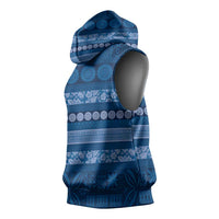 Fiji Marau na Kerisimasi Sleeveless Hoodie Blue Tapa Masi Inspired Christmas - Polynesian Pride