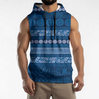 Fiji Marau na Kerisimasi Sleeveless Hoodie Blue Tapa Masi Inspired Christmas - Polynesian Pride