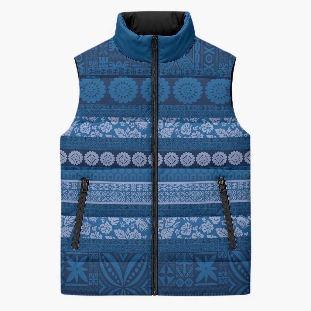 Fiji Marau na Kerisimasi Sleeveless Puffer Jacket Blue Tapa Masi Inspired Christmas - Polynesian Pride