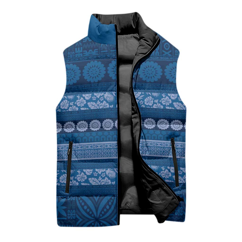 Fiji Marau na Kerisimasi Sleeveless Puffer Jacket Blue Tapa Masi Inspired Christmas - Polynesian Pride
