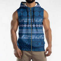 Fiji Marau na Kerisimasi Sleeveless Zip Hoodie Blue Tapa Masi Inspired Christmas - Polynesian Pride
