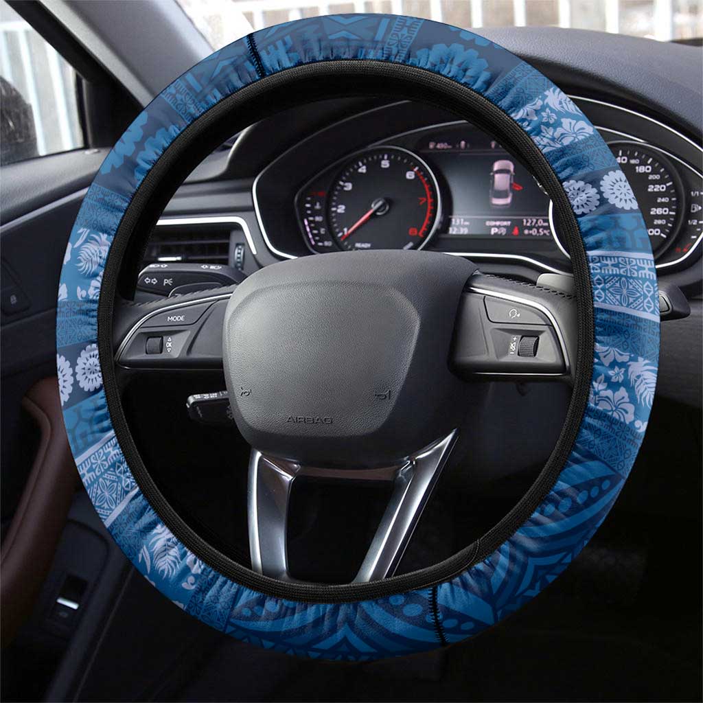 Fiji Marau na Kerisimasi Steering Wheel Cover Blue Tapa Masi Inspired Christmas - Polynesian Pride