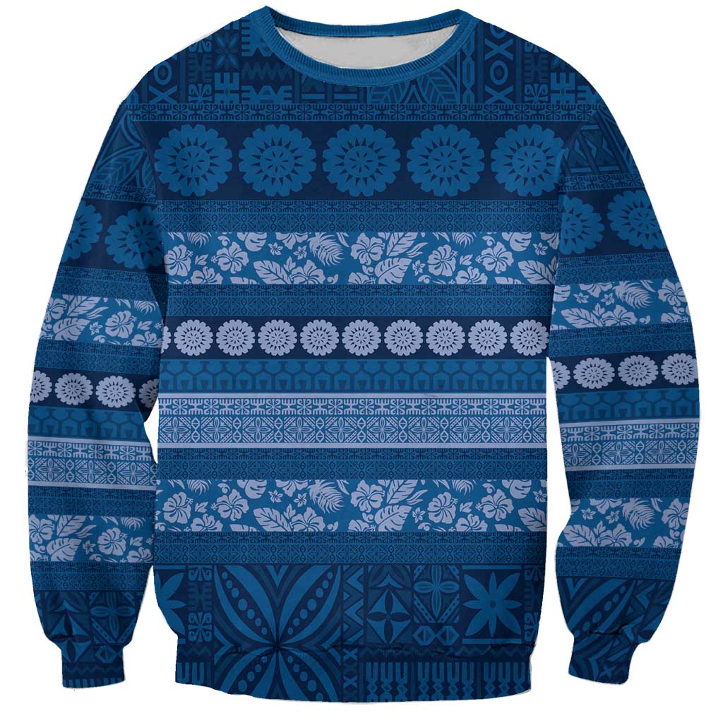 Fiji Marau na Kerisimasi Sweatshirt Blue Tapa Masi Inspired Christmas - Polynesian Pride
