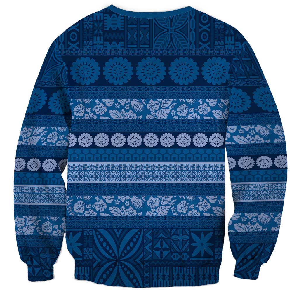 Fiji Marau na Kerisimasi Sweatshirt Blue Tapa Masi Inspired Christmas - Polynesian Pride