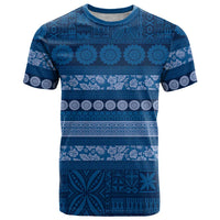 Fiji Marau na Kerisimasi T Shirt Blue Tapa Masi Inspired Christmas - Polynesian Pride