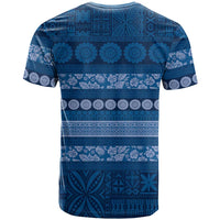 Fiji Marau na Kerisimasi T Shirt Blue Tapa Masi Inspired Christmas - Polynesian Pride