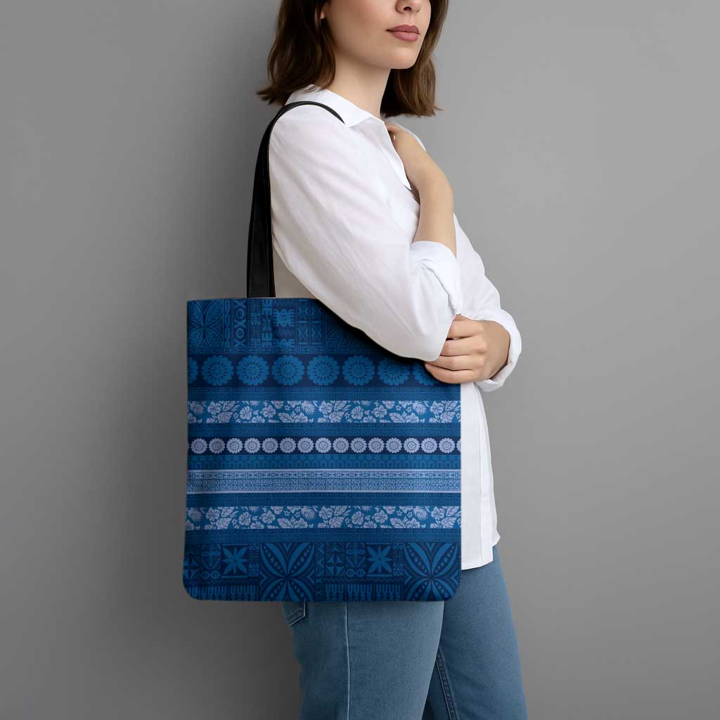 Fiji Marau na Kerisimasi Tote Bag Blue Tapa Masi Inspired Christmas - Polynesian Pride
