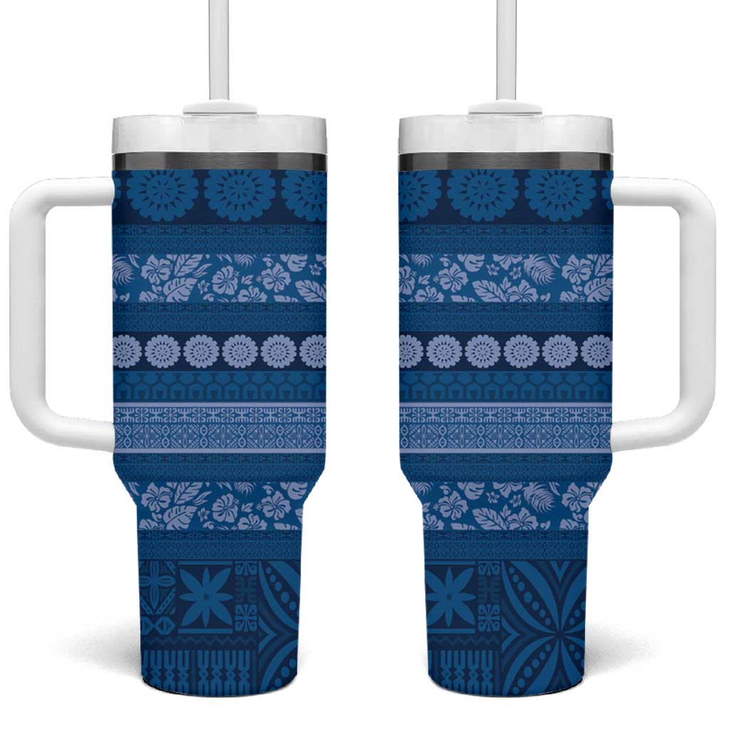 Fiji Marau na Kerisimasi Tumbler With Handle Blue Tapa Masi Inspired Christmas - Polynesian Pride