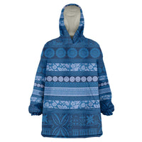 Fiji Marau na Kerisimasi Wearable Blanket Hoodie Blue Tapa Masi Inspired Christmas - Polynesian Pride
