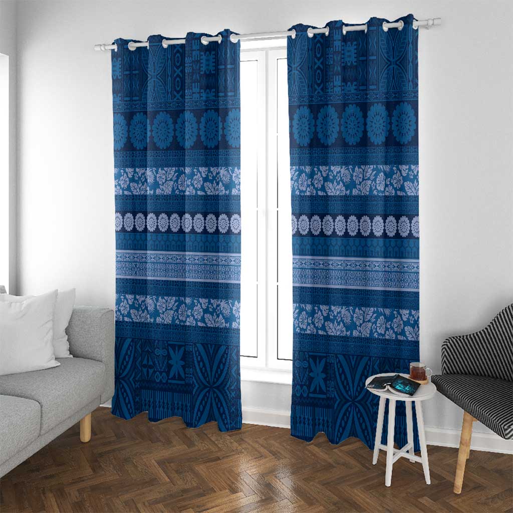 Fiji Marau na Kerisimasi Window Curtain Blue Tapa Masi Inspired Christmas - Polynesian Pride
