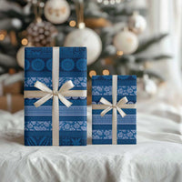Fiji Marau na Kerisimasi Wrapping Paper Blue Tapa Masi Inspired Christmas - Polynesian Pride