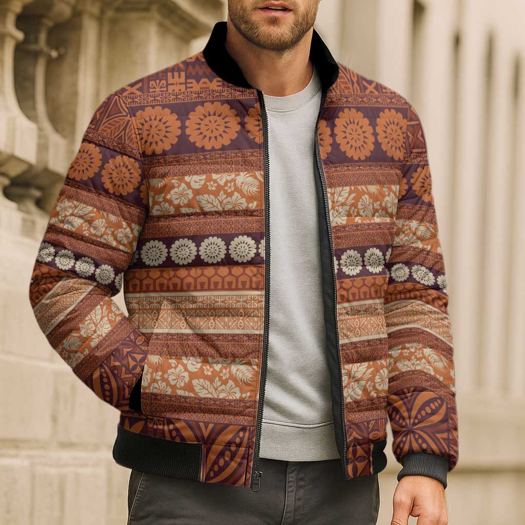 Fiji Marau na Kerisimasi Bomber Puffer Jacket Gold Tapa Masi Inspired Christmas - Polynesian Pride