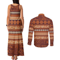 Fiji Marau na Kerisimasi Couples Matching Tank Maxi Dress and Long Sleeve Button Shirt Gold Tapa Masi Inspired Christmas - Polynesian Pride