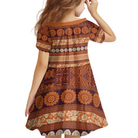 Fiji Marau na Kerisimasi Family Matching Off The Shoulder Long Sleeve Dress and Hawaiian Shirt Gold Tapa Masi Inspired Christmas - Polynesian Pride