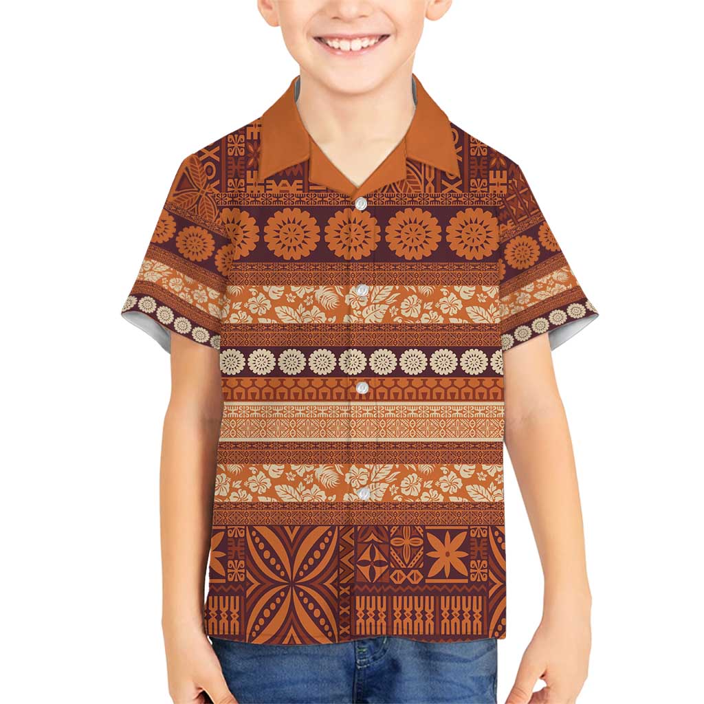 Fiji Marau na Kerisimasi Family Matching Off Shoulder Short Dress and Hawaiian Shirt Gold Tapa Masi Inspired Christmas - Polynesian Pride