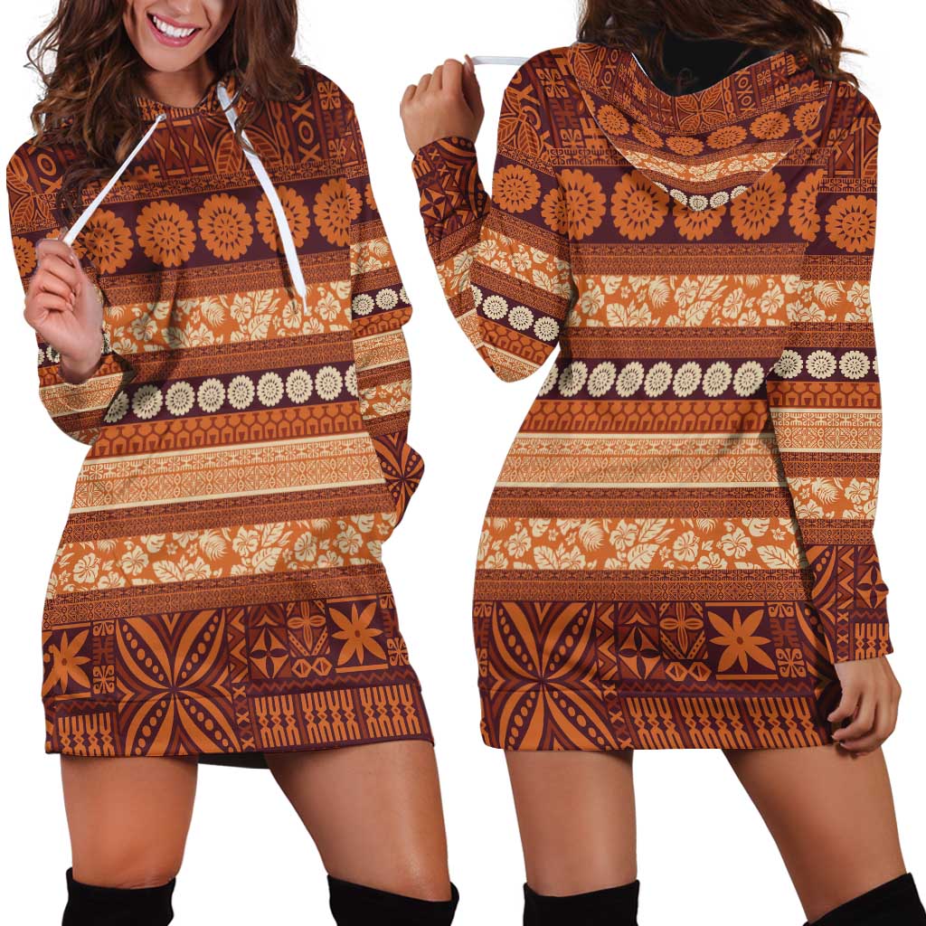 Fiji Marau na Kerisimasi Hoodie Dress Gold Tapa Masi Inspired Christmas - Polynesian Pride