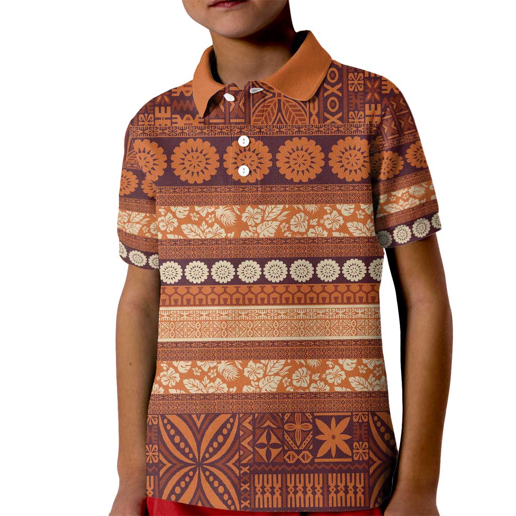 Fiji Marau na Kerisimasi Kid Polo Shirt Gold Tapa Masi Inspired Christmas - Polynesian Pride