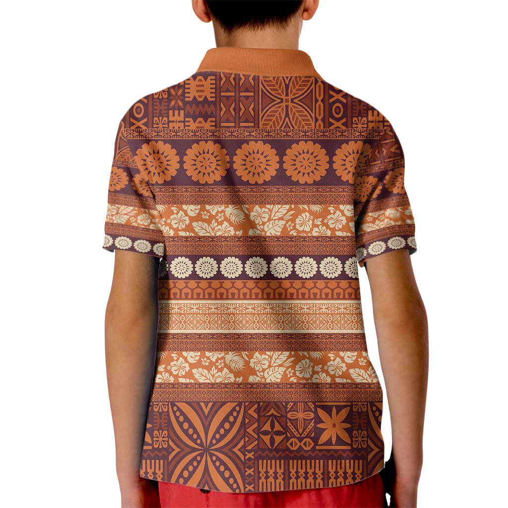 Fiji Marau na Kerisimasi Kid Polo Shirt Gold Tapa Masi Inspired Christmas - Polynesian Pride