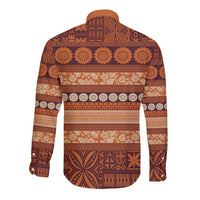 Fiji Marau na Kerisimasi Long Sleeve Button Shirt Gold Tapa Masi Inspired Christmas - Polynesian Pride